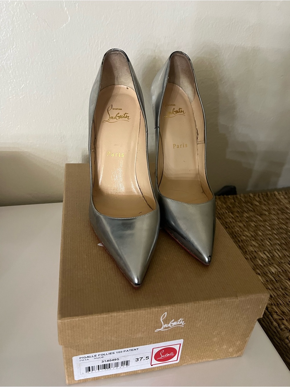 Christian Louboutin Metallic Silver Pointed-Toe Pumps